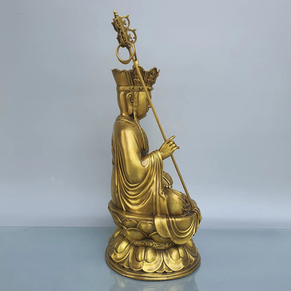 16"Tibet Temple Collection Old Brass Ksitigarbha Bodhisattva Amitabha Sitting Buddha Lotus Platform Worship Hall Town house