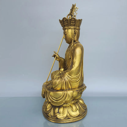16"Tibet Temple Collection Old Brass Ksitigarbha Bodhisattva Amitabha Sitting Buddha Lotus Platform Worship Hall Town house