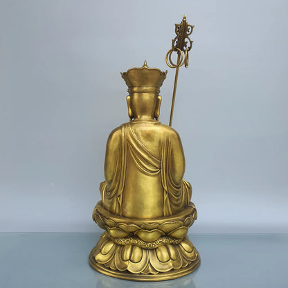 16"Tibet Temple Collection Old Brass Ksitigarbha Bodhisattva Amitabha Sitting Buddha Lotus Platform Worship Hall Town house