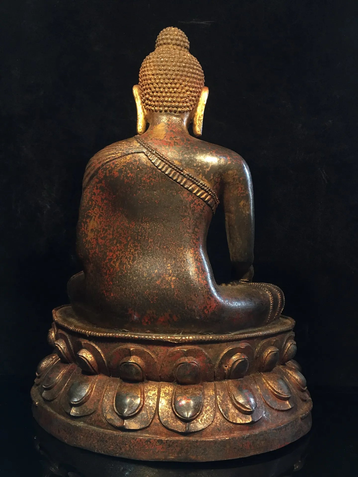 16"Tibet Temple Collection  Old Bronze Cinnabar Sakyamuni Tathagata Buddha Lotus stage Sitting Buddha Worship Hall Town house