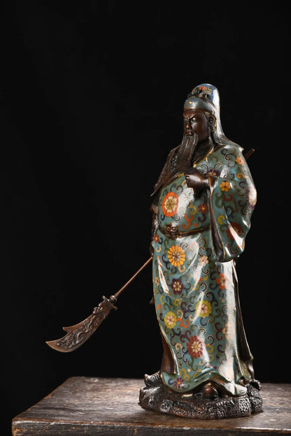 16"Tibet Temple Collection Old Bronze Cloisonne Enamel Floral texture griffe Guan Yu  Guan Erye Ornaments Worship Hall