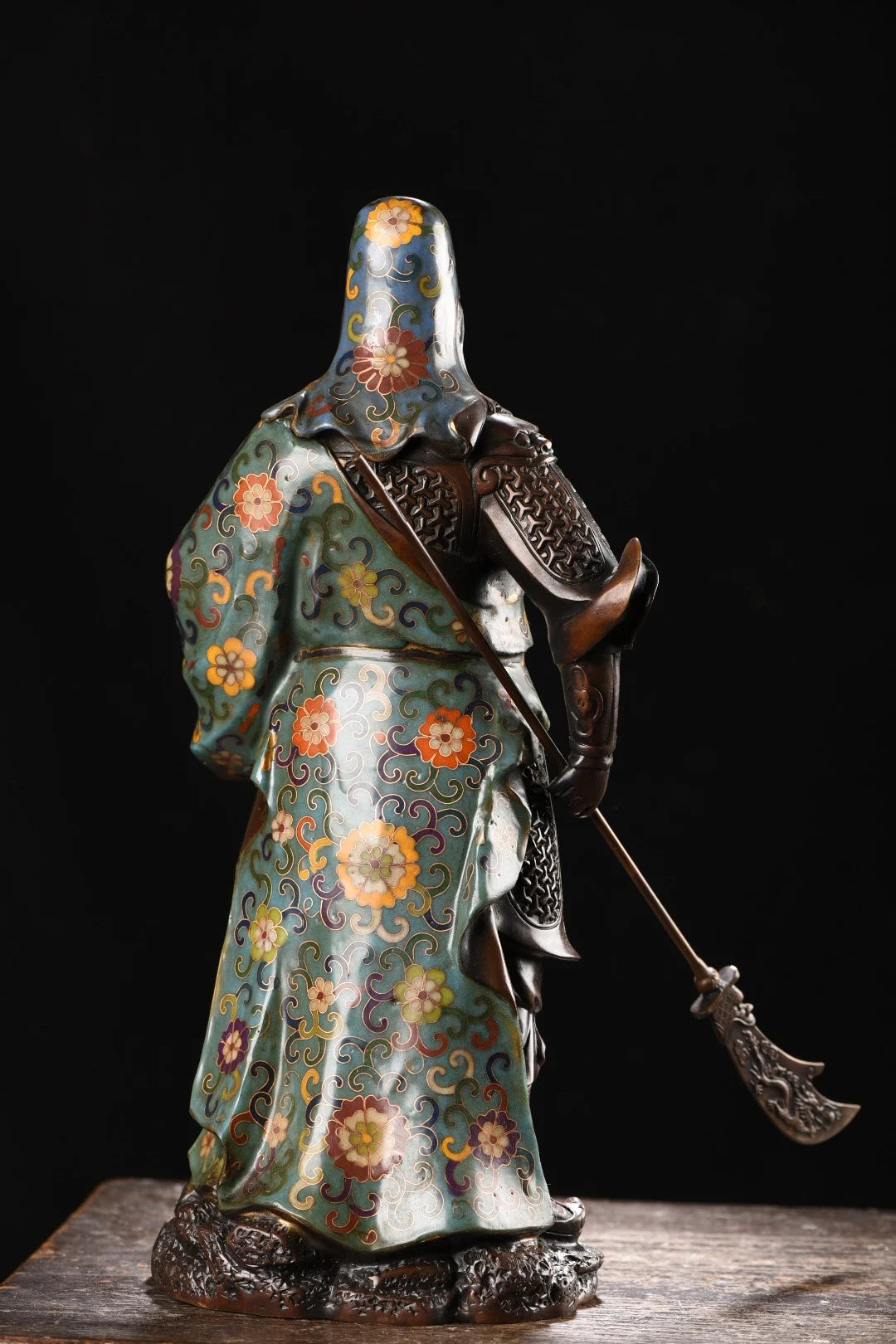 16"Tibet Temple Collection Old Bronze Cloisonne Enamel Floral texture griffe Guan Yu  Guan Erye Ornaments Worship Hall
