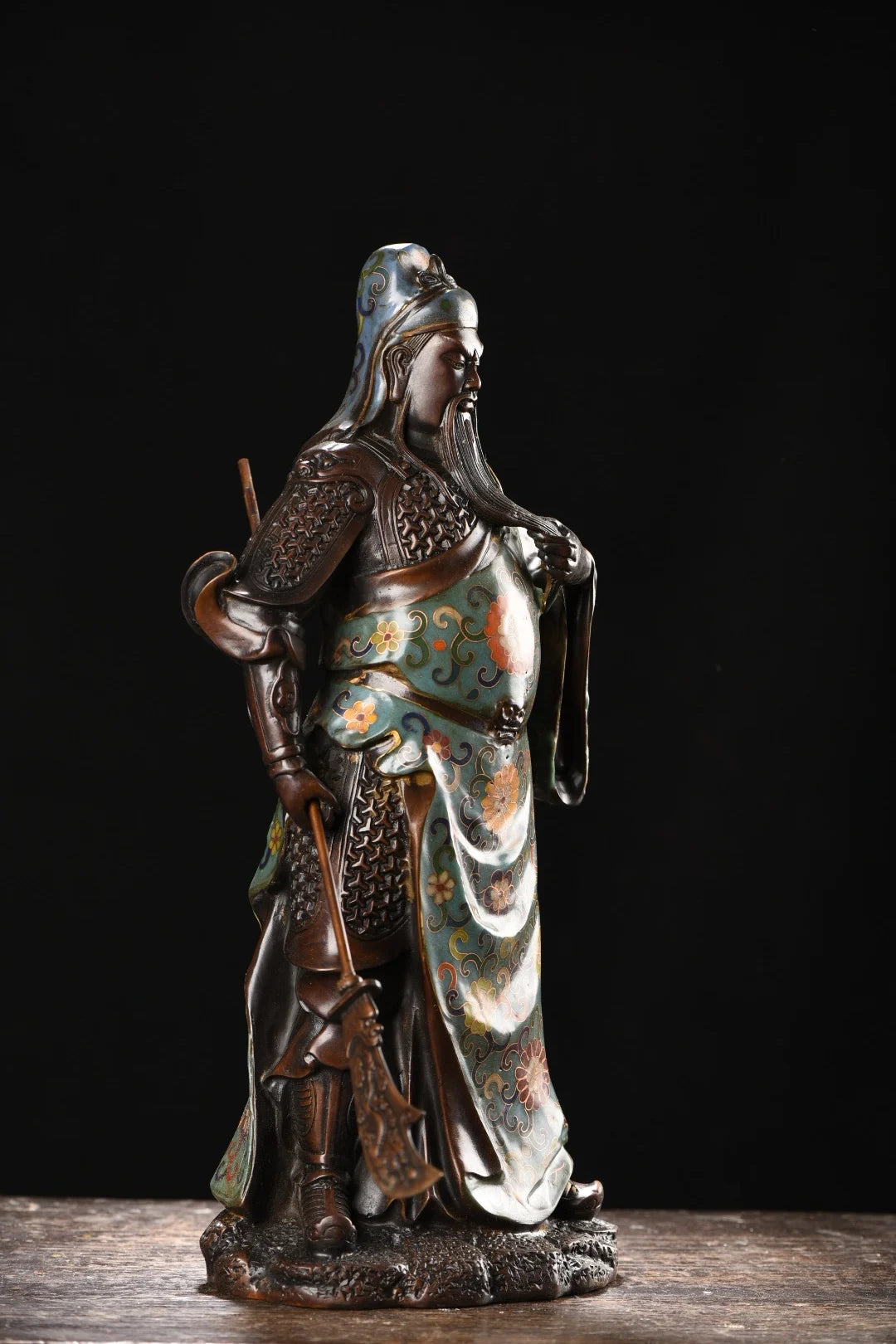 16"Tibet Temple Collection Old Bronze Cloisonne Enamel Floral texture griffe Guan Yu  Guan Erye Ornaments Worship Hall