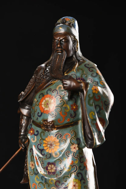 16"Tibet Temple Collection Old Bronze Cloisonne Enamel Floral texture griffe Guan Yu  Guan Erye Ornaments Worship Hall