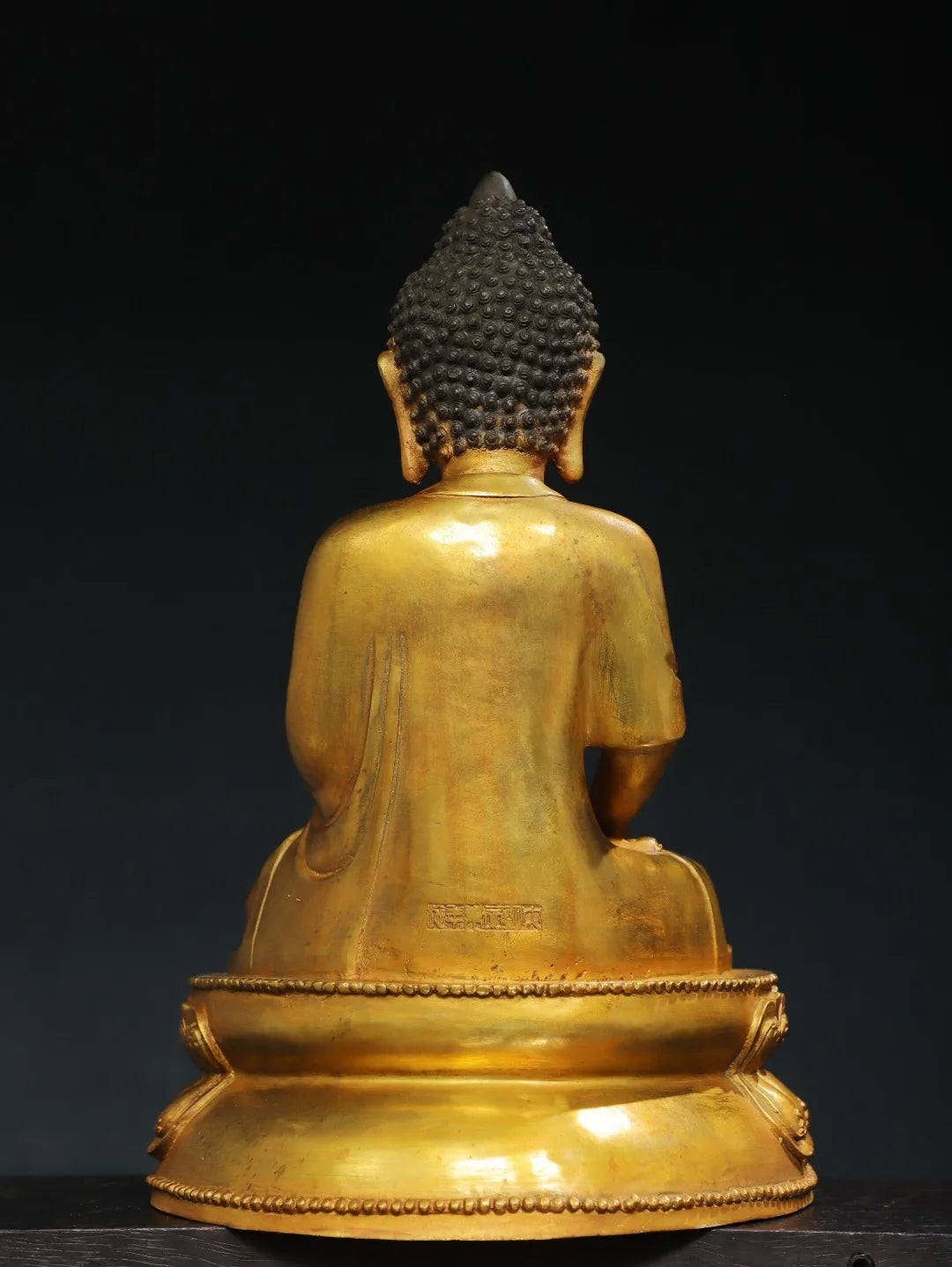 16"Tibet Temple Collection Old Bronze Gilded Cinnabar Amitabha Shakyamuni Sitting Buddha Double Lotus Terrace Worship Hall