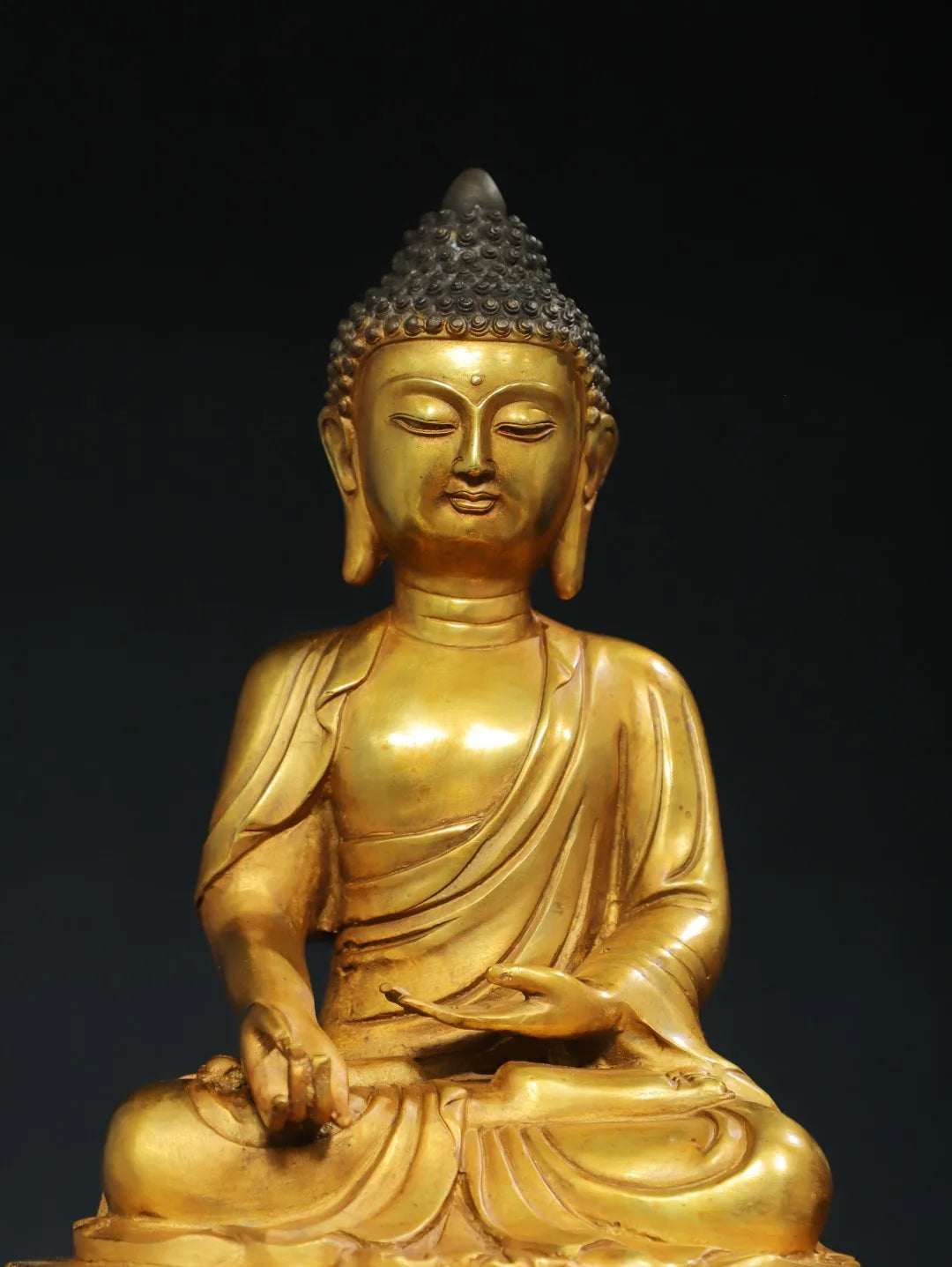16"Tibet Temple Collection Old Bronze Gilded Cinnabar Amitabha Shakyamuni Sitting Buddha Double Lotus Terrace Worship Hall