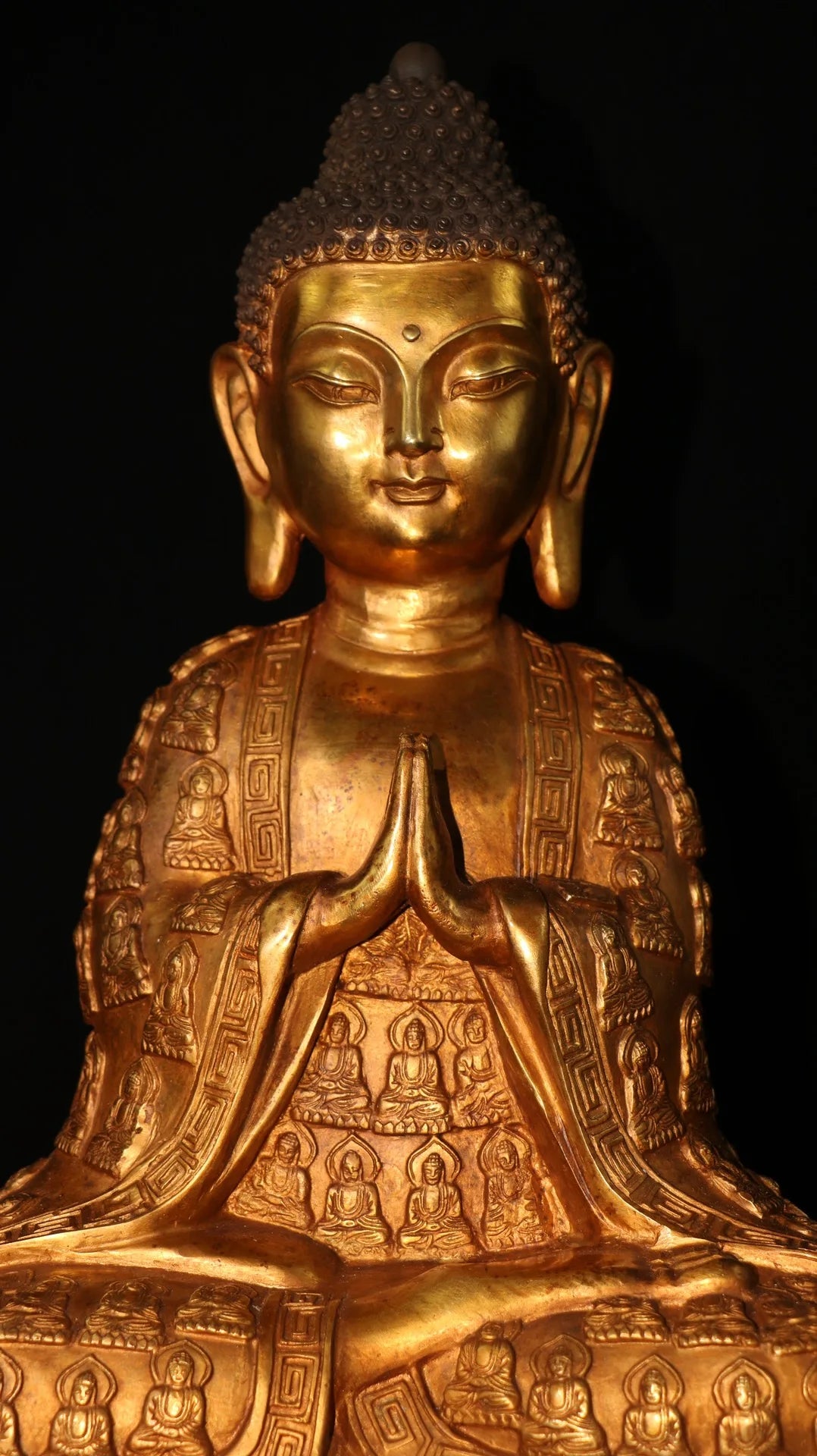 16"Tibet Temple Collection Old Bronze  Gilding Amitabha Shakyamuni Sitting Buddha Worship Hall Town house Exorcism
