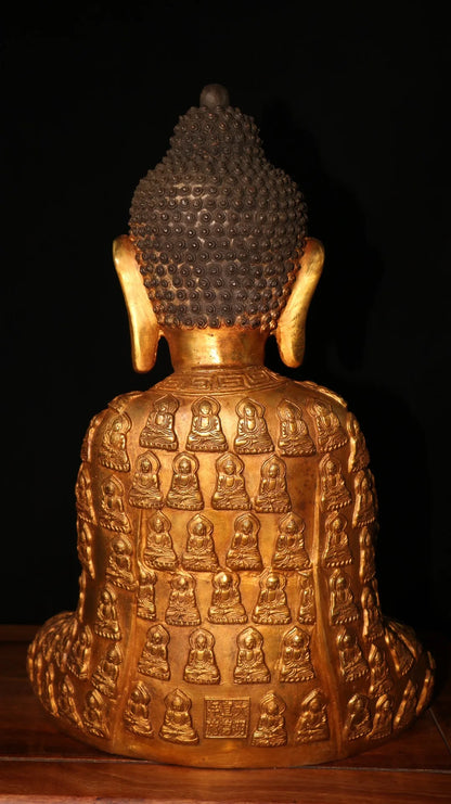 16"Tibet Temple Collection Old Bronze  Gilding Amitabha Shakyamuni Sitting Buddha Worship Hall Town house Exorcism