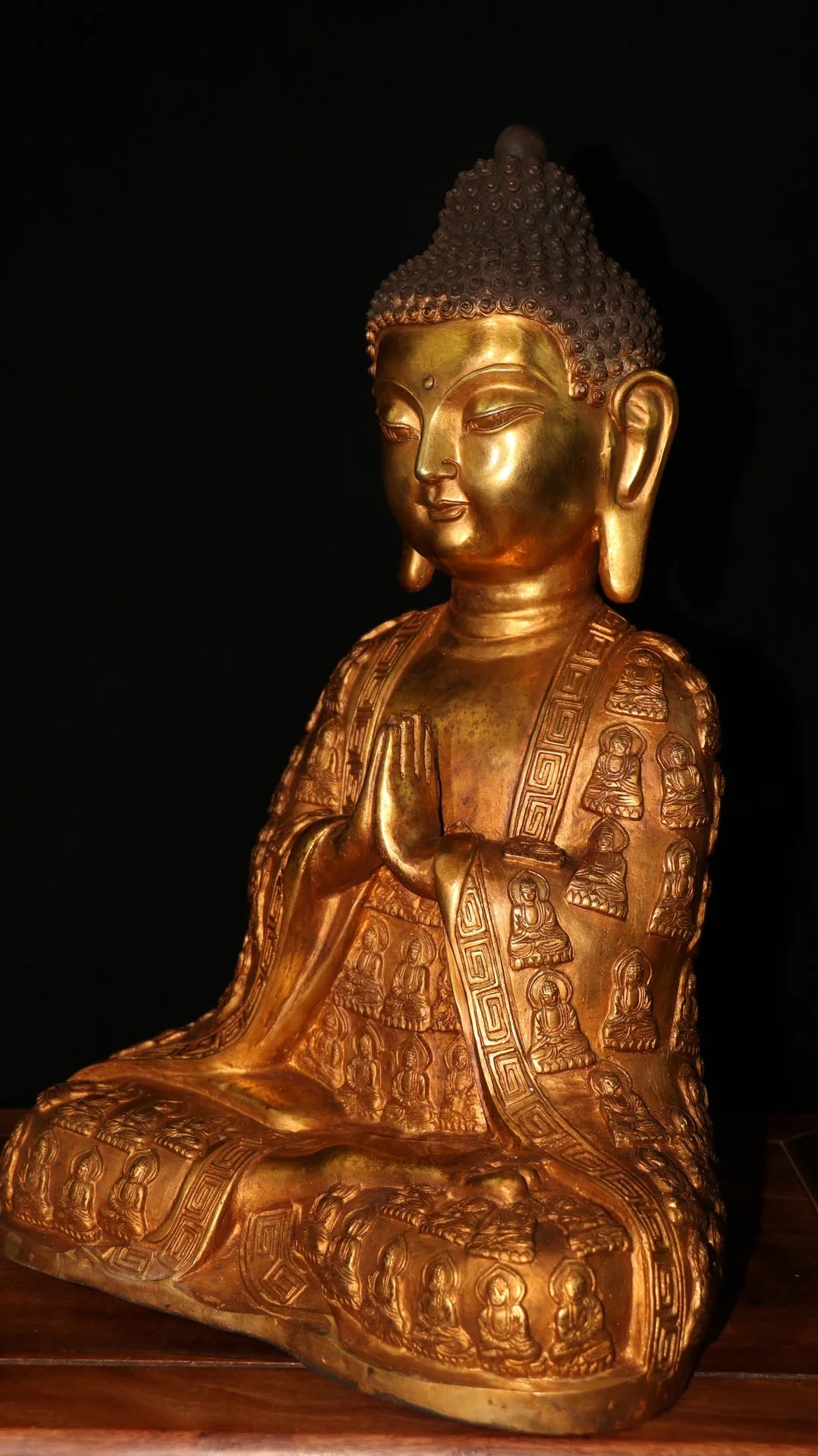 16"Tibet Temple Collection Old Bronze  Gilding Amitabha Shakyamuni Sitting Buddha Worship Hall Town house Exorcism