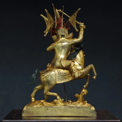 16"Tibetan Temple Collection Old Bronze Cinnabar Gilded Face Painting King Gesar Tibetan Heroes Worship Hall Town house