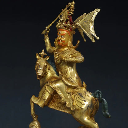 16"Tibetan Temple Collection Old Bronze Cinnabar Gilded Face Painting King Gesar Tibetan Heroes Worship Hall Town house