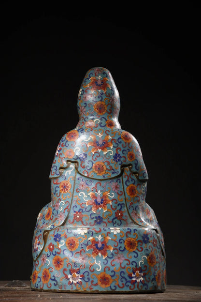 16"Tibetan Temple Collection Old Bronze Cloisonne Enamel Guanyin Bodhisattva Sitting Buddha Worship Hall Town house Exorcism
