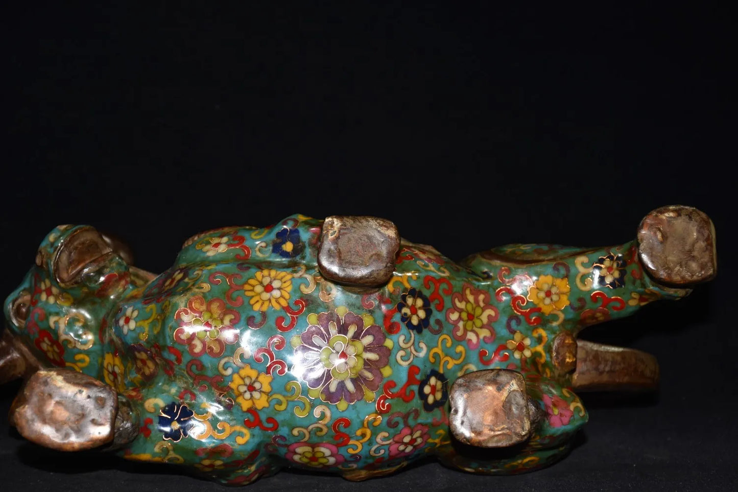16"Tibetan Temple Collection Old Bronze Cloisonne Enamel Zodiac Ox Statue Bullfighting struggle cow Gather fortune Ornament