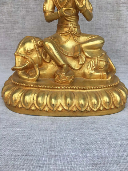 16"Tibetan Temple Collection Old Bronze Gilded Cinnabar Samantabhadra Bodhisattva Buddha Ride White elephant Worship Hall