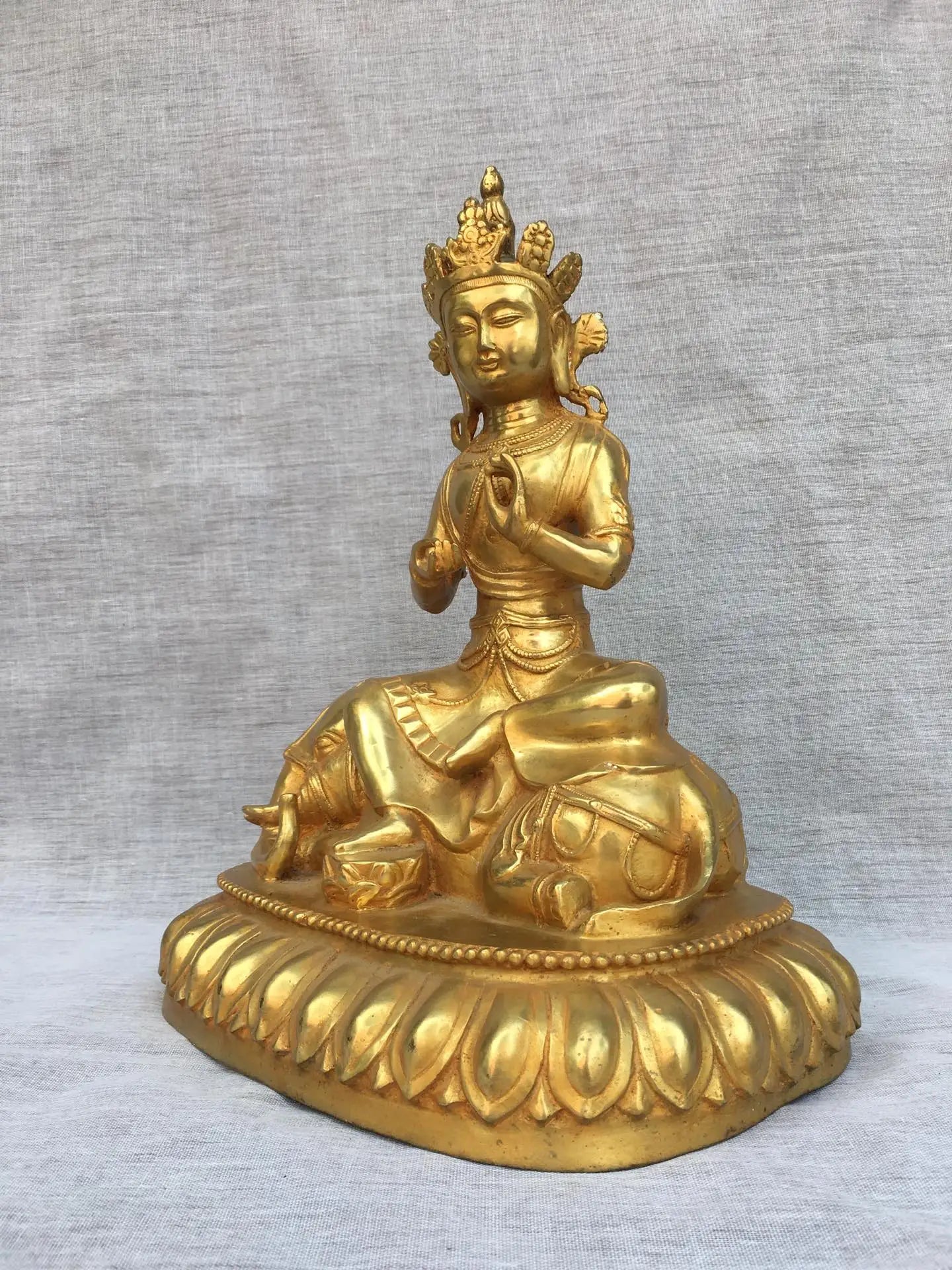 16"Tibetan Temple Collection Old Bronze Gilded Cinnabar Samantabhadra Bodhisattva Buddha Ride White elephant Worship Hall