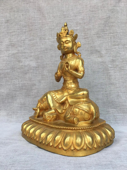 16"Tibetan Temple Collection Old Bronze Gilded Cinnabar Samantabhadra Bodhisattva Buddha Ride White elephant Worship Hall