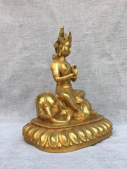 16"Tibetan Temple Collection Old Bronze Gilded Cinnabar Samantabhadra Bodhisattva Buddha Ride White elephant Worship Hall