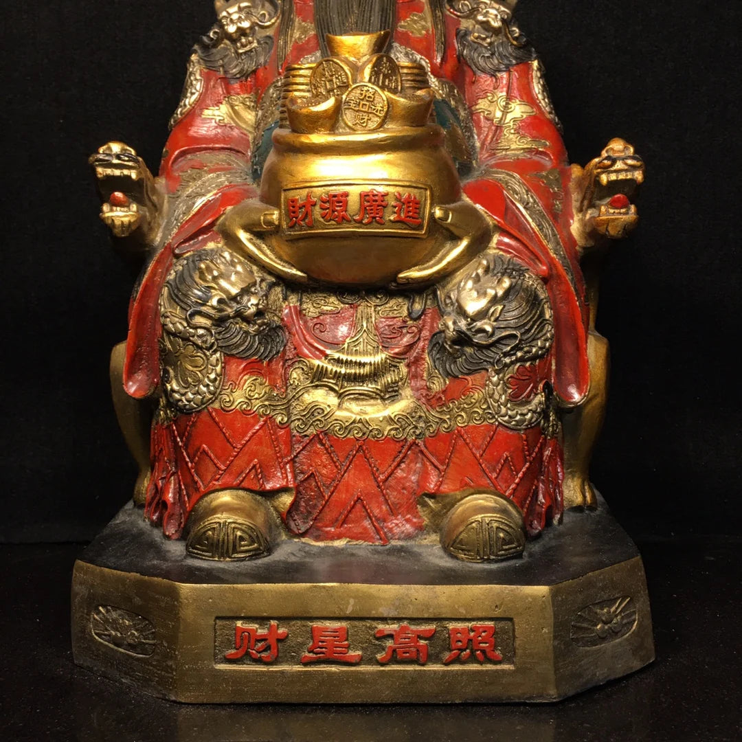 16"Tibetan Temple Collection Old Bronze Painted God of Wealth Ingots treasure bowl Yuanbao Coin Amass wealth worship hall