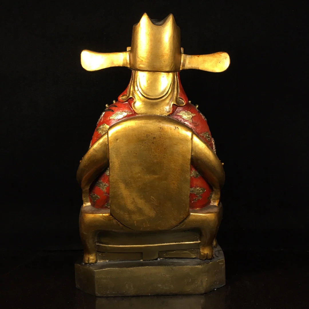 16"Tibetan Temple Collection Old Bronze Painted God of Wealth Ingots treasure bowl Yuanbao Coin Amass wealth worship hall