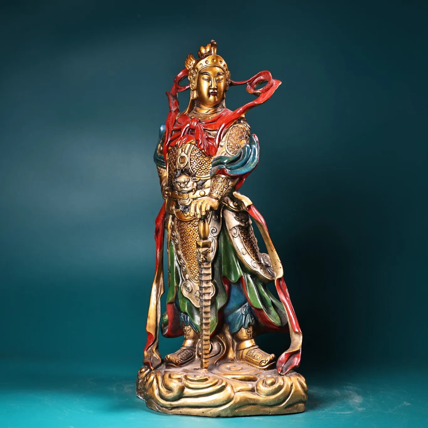 16"Tibetan Temple Collection Old Bronze Painted Veda Bodhisattva Protector Door God Buddha Worship Hall Town house