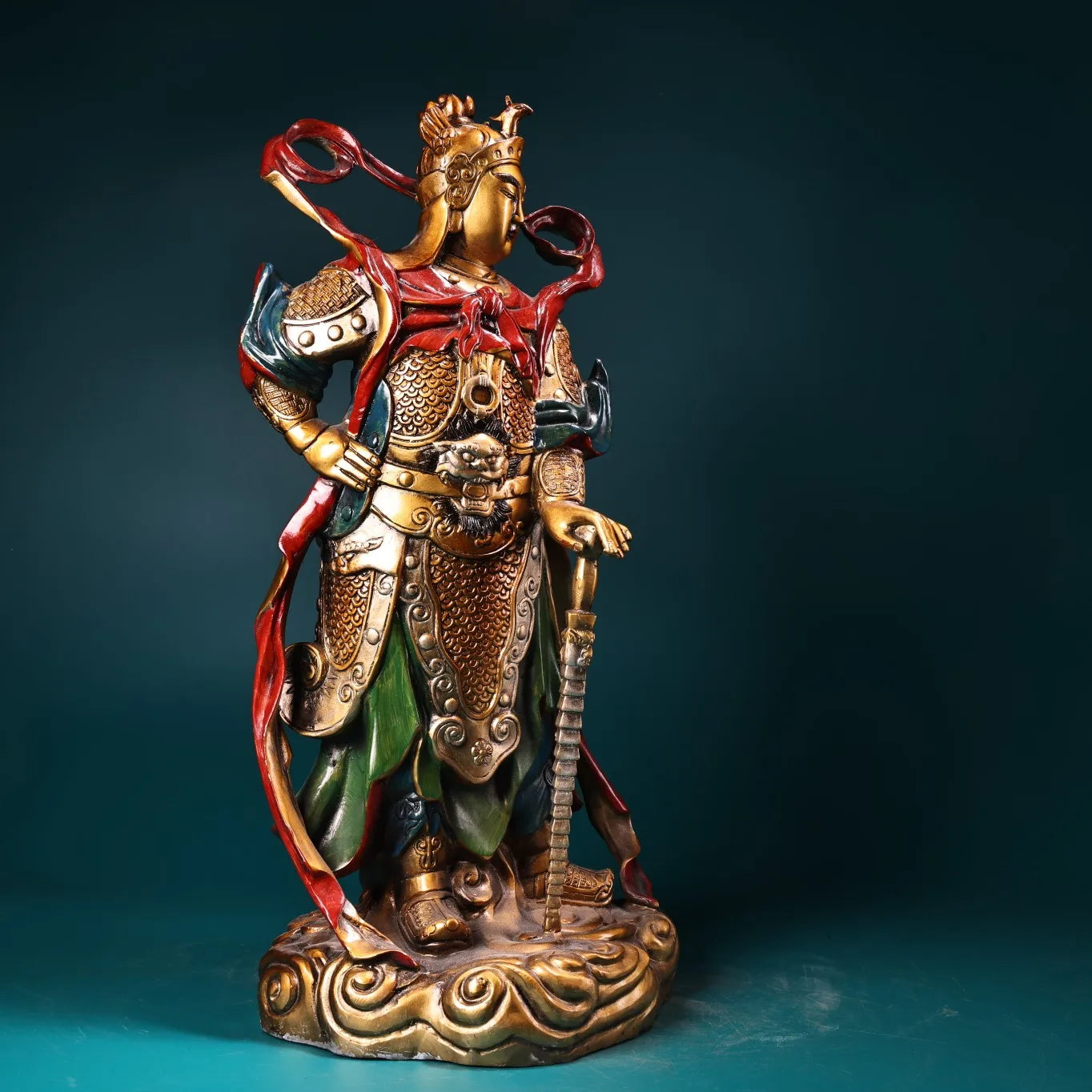 16"Tibetan Temple Collection Old Bronze Painted Veda Bodhisattva Protector Door God Buddha Worship Hall Town house