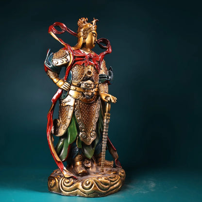 16"Tibetan Temple Collection Old Bronze Painted Veda Bodhisattva Protector Door God Buddha Worship Hall Town house