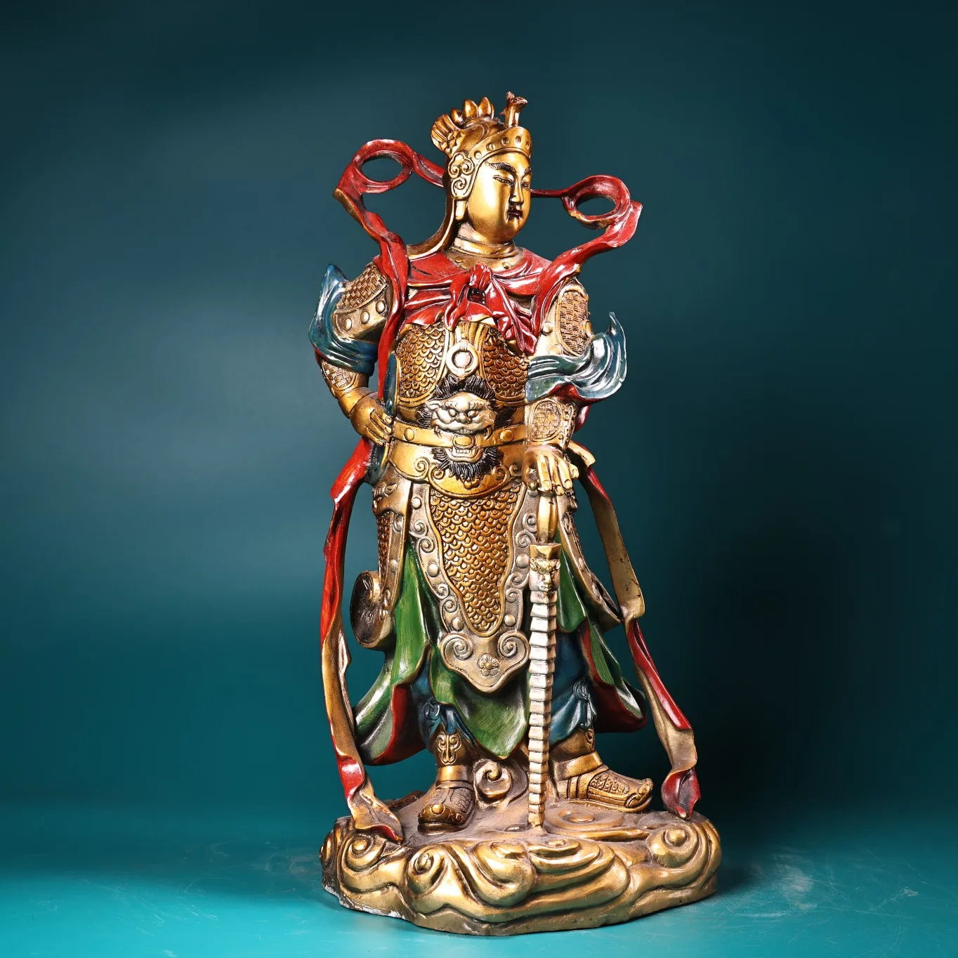 16"Tibetan Temple Collection Old Bronze Painted Veda Bodhisattva Protector Door God Buddha Worship Hall Town house