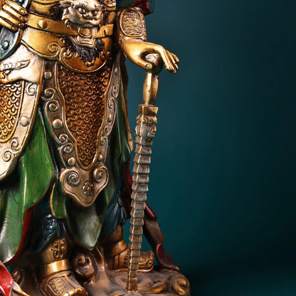 16"Tibetan Temple Collection Old Bronze Painted Veda Bodhisattva Protector Door God Buddha Worship Hall Town house