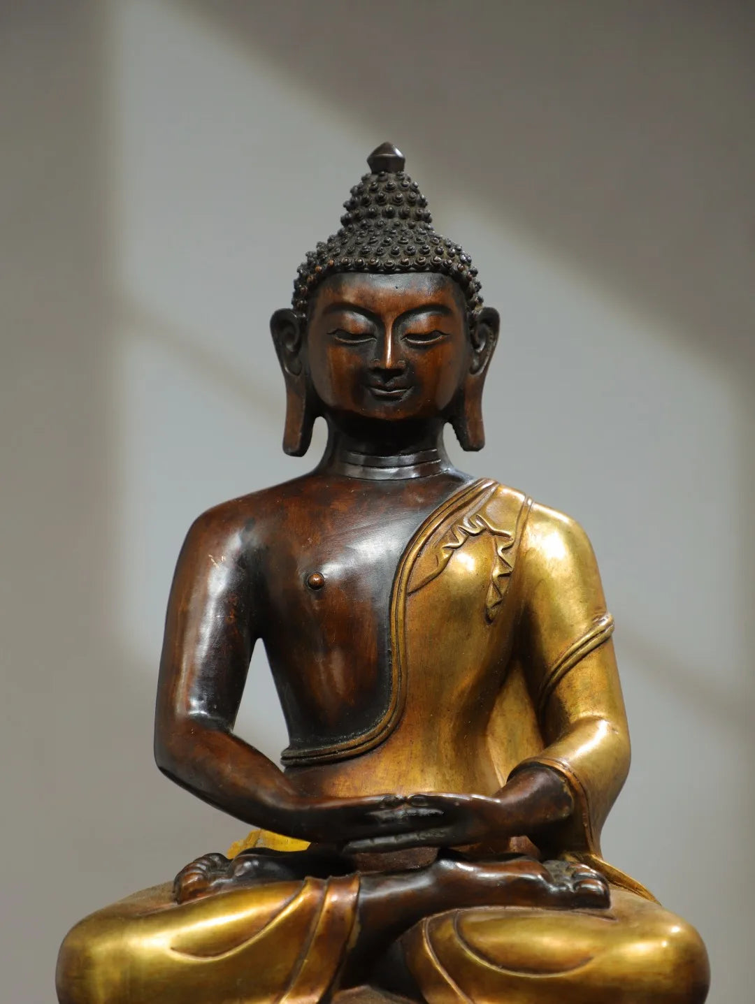 16"Tibetan Temple Collection Old Purple Bronze Gilding Da Ri Tathagata Buddha Amitabha Double Lotus Platform Worship Hall
