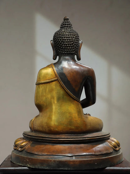 16"Tibetan Temple Collection Old Purple Bronze Gilding Da Ri Tathagata Buddha Amitabha Double Lotus Platform Worship Hall