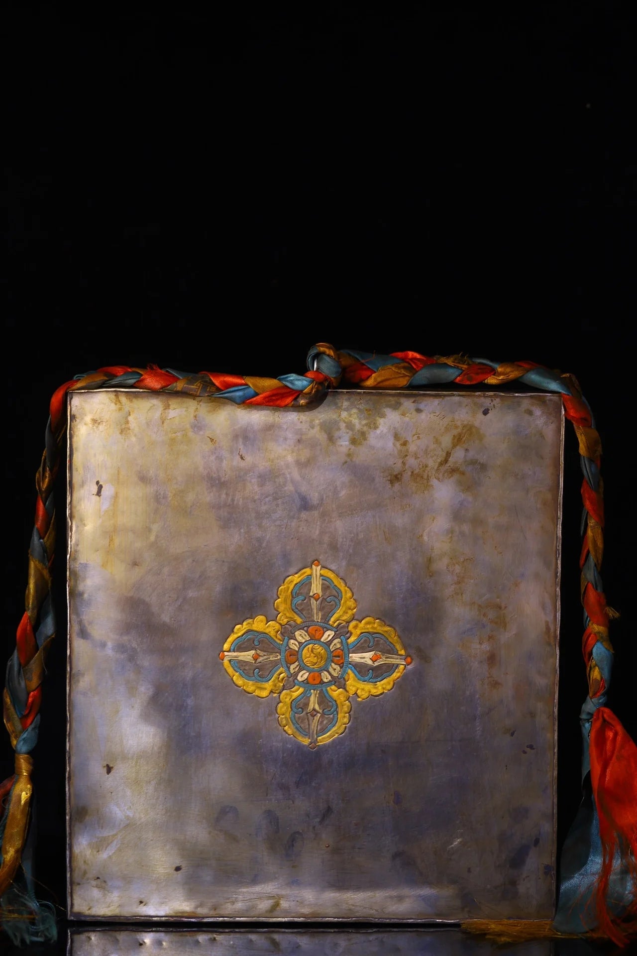 16"Tibetan Temple Collection Old Tiantie Painted Mosaic Gem Shell Eight Treasures Vajrapani Bodhisattva Buddha Thangka Mandala