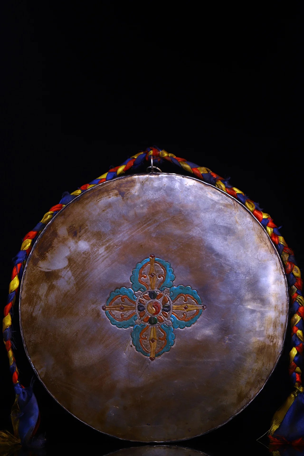 16"Tibetan Temple Collection Old Tiantie Painted Mosaic Gem Vaisravana Buddha Eight Treasure Pattern Thangka  Worship Hall