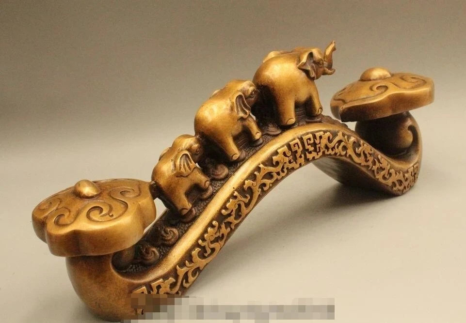 16" China Dynasty Palace Auspicious Lucky Ru Yi Two Elephant Statue