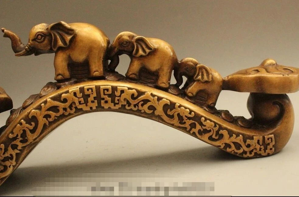 16" China Dynasty Palace Auspicious Lucky Ru Yi Two Elephant Statue