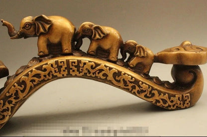 16" China Dynasty Palace Auspicious Lucky Ru Yi Two Elephant Statue