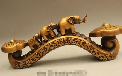 16" China Dynasty Palace Auspicious Lucky Ru Yi Two Elephant Statue