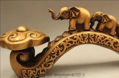 16" China Dynasty Palace Auspicious Lucky Ru Yi Two Elephant Statue