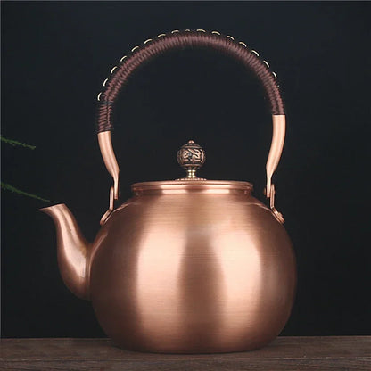 1600ML Antique Pure Copper Teapot Health Boiling Water Pot Handmade Carved Pot Red Copper Tea Set