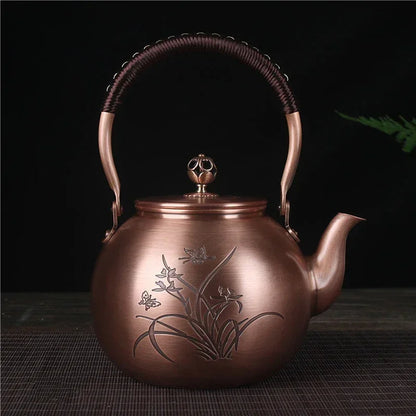 1600ML Antique Pure Copper Teapot Health Boiling Water Pot Handmade Carved Pot Red Copper Tea Set