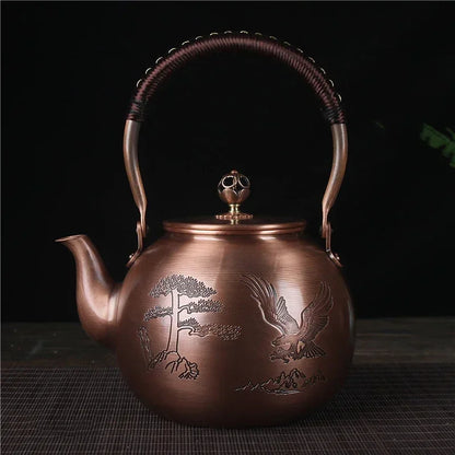 1600ML Antique Pure Copper Teapot Health Boiling Water Pot Handmade Carved Pot Red Copper Tea Set