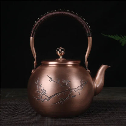 1600ML Antique Pure Copper Teapot Health Boiling Water Pot Handmade Carved Pot Red Copper Tea Set