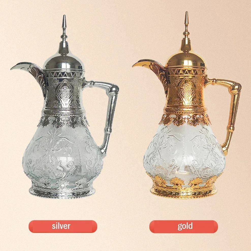 1600ML Middle Eastern Style Cold Kettle Fruit Juice Drink Glass Jug Arabic Coffee Pot Glass Vacuum Flask