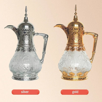 1600ML Middle Eastern Style Cold Kettle Fruit Juice Drink Glass Jug Arabic Coffee Pot Glass Vacuum Flask