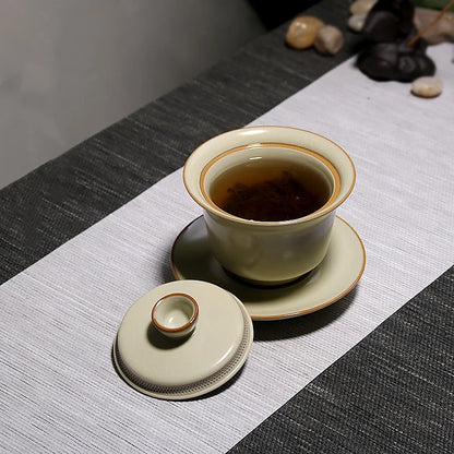 160ML Ru Kiln Gaiwan Tea Tureen Sancai Cover Bowl Single High-end Kungfu Tea Set  Chinese Large Household Tea Bowl Tea Cup