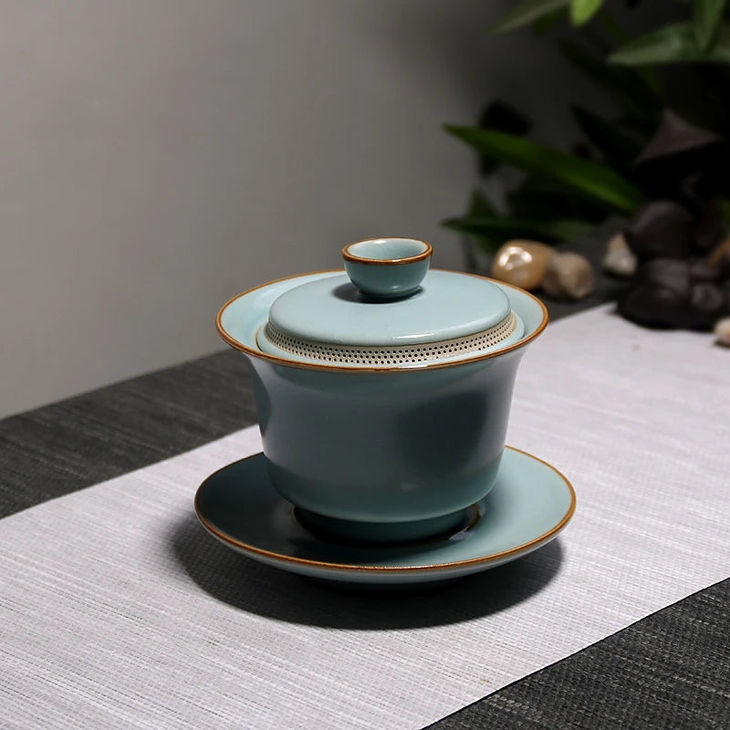 160ML Ru Kiln Gaiwan Tea Tureen Sancai Cover Bowl Single High-end Kungfu Tea Set  Chinese Large Household Tea Bowl Tea Cup