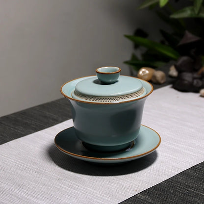 160ML Ru Kiln Gaiwan Tea Tureen Sancai Cover Bowl Single High-end Kungfu Tea Set  Chinese Large Household Tea Bowl Tea Cup