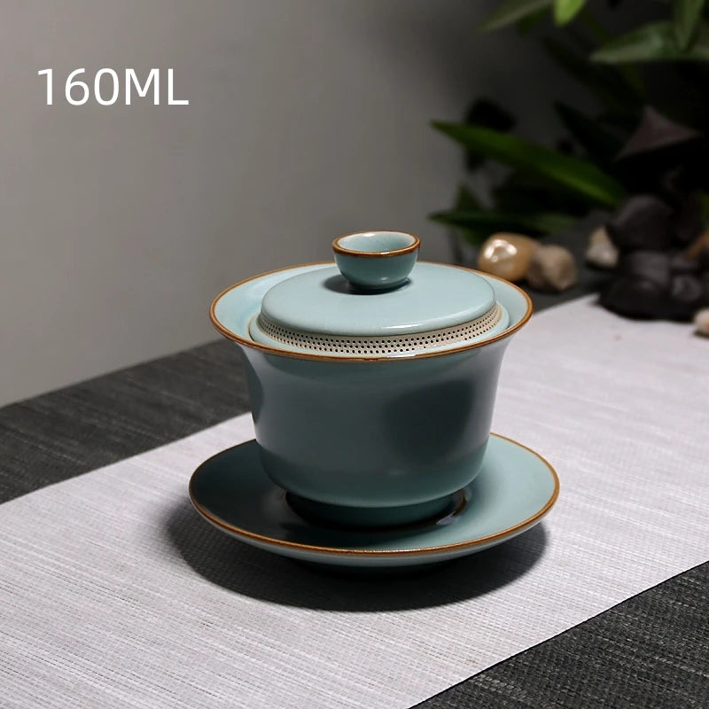 160ML Ru Kiln Gaiwan Tea Tureen Sancai Cover Bowl Single High-end Kungfu Tea Set  Chinese Large Household Tea Bowl Tea Cup