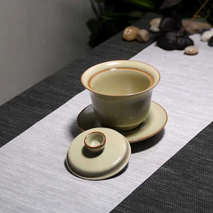 160ML Ru Kiln Gaiwan Tea Tureen Sancai Cover Bowl Single High-end Kungfu Tea Set  Chinese Large Household Tea Bowl Tea Cup