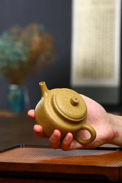 160cc Yellow Orange Peel Master Handmade Favorites Kettle Flat Teapot Grapefruit Peel Health Pot For Tea Oolong Tea Ceremony