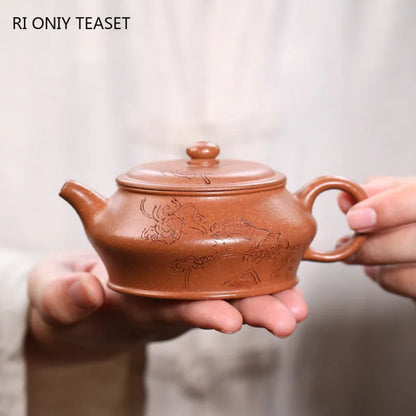 160ml Authentic Yixing Handmade Purple Clay Teapots Famous Artists Hand-carved Tea Pot Kettle Chinese Zisha Tea Set Teaware